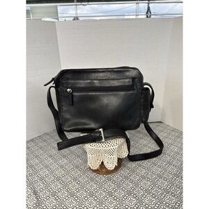 Great American Leather Works Black  Leather Shoulder Purse Crossbody Multi Comp.
